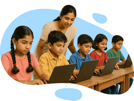 Children learning together with technology