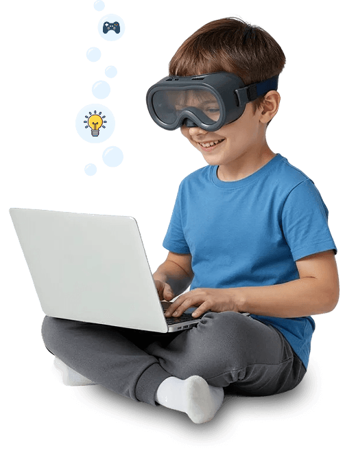 Student with VR headset coding